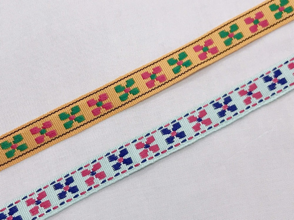 インド製リボンテープ 四つ葉柄刺繍(ライトミントグリーン) 幅1.0cm （長さ1.5m単位） 5枚目の画像