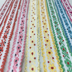 インド製リボンテープ 花柄レース刺繍(バーミリオン) 幅1.8cm （長さ1.5m単位） 7枚目の画像
