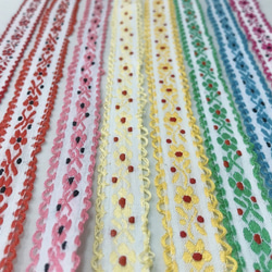 インド製リボンテープ 花柄レース刺繍(レモンイエロー) 幅1.8cm （長さ1.5m単位） 7枚目の画像
