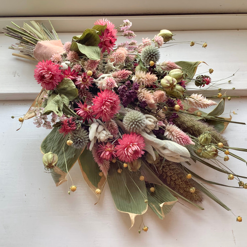 華やかな初春の作品＊ピンク色の春待ちスワッグ⭐︎春を待つココロで  