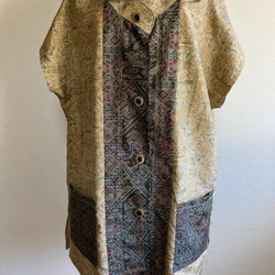 ハンドメイド 正絹 大島 着物リメイクベストチュニック チュニック