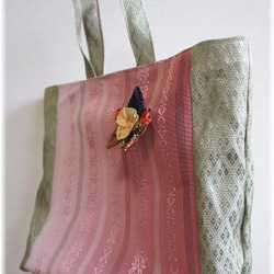 ハンドメイド　着物 リメイク　畳のヘリ＆正絹帯バッグ 4枚目の画像