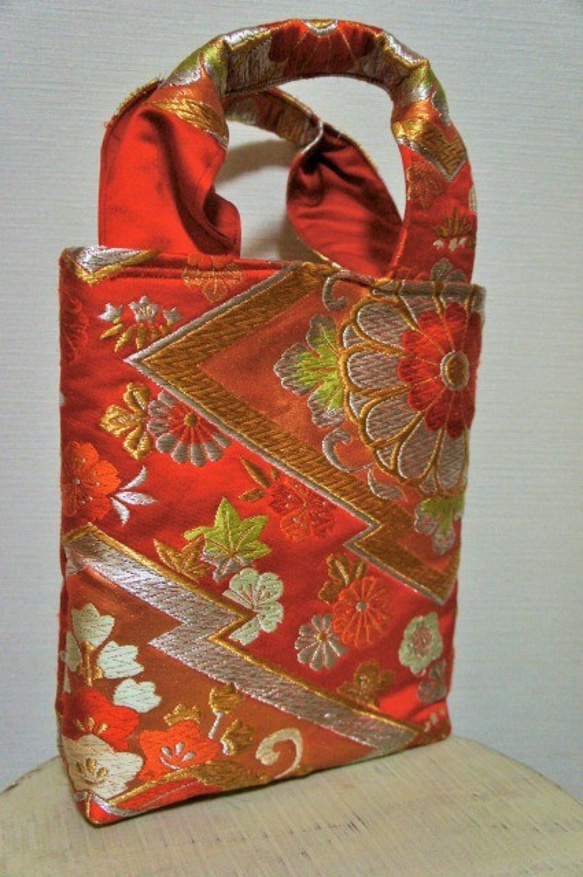 ハンドメイド　着物 リメイク　正絹　帯バッグ 4枚目の画像