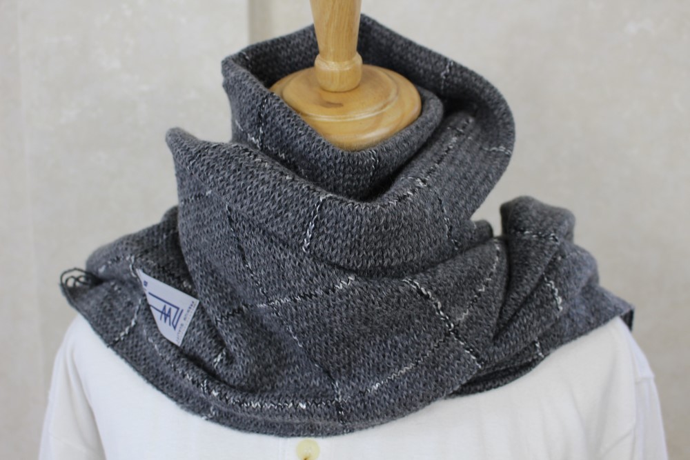 再販　Owarishimaマフラーグレー窓格子＊尾州編み