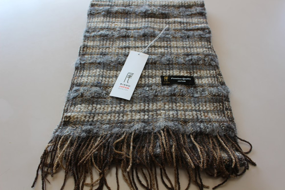 英国羊毛とモヘアループのニットボーダーマフラー＊尾州編み 4枚目の画像