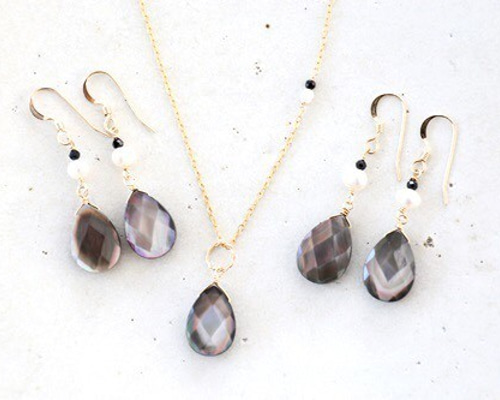 14kgf BLACKシェルピアス creema限定 14KGF blackshell set ピアス（フック・チェーン