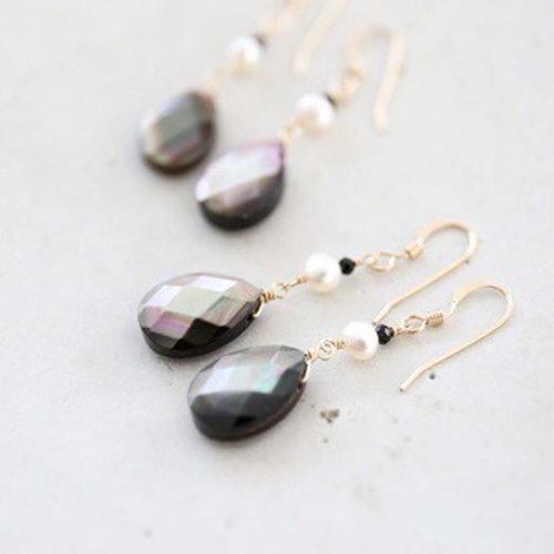 14kgf BLACKシェルピアス creema限定 14KGF blackshell set ピアス（フック・チェーン