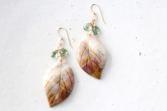 14KGF carved amazonite leaves pierce[kgf3609] 1枚目の画像