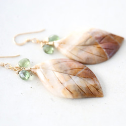 14KGF carved amazonite leaves pierce[kgf3609] 3枚目の画像