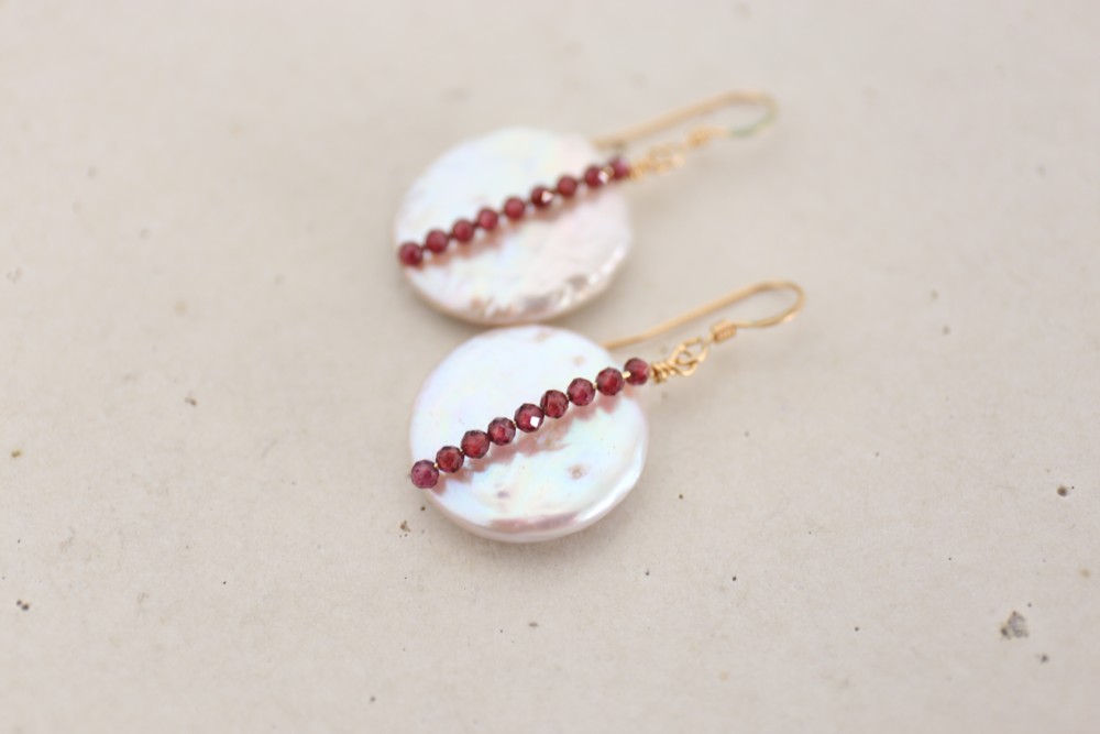 14KGF garnet　pearl pierce[kgf3636]