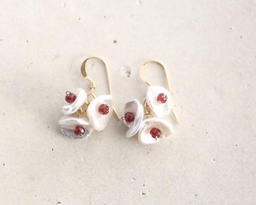 14KGF pearl garnet pierce[kgf3660] ピアス（フック・チェーン
