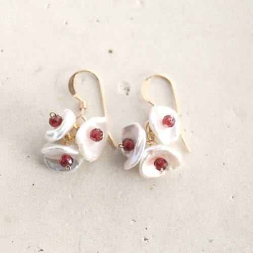 14KGF pearl garnet pierce[kgf3660] ピアス（フック・チェーン