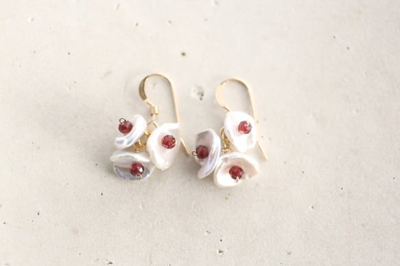 14KGF pearl garnet pierce[kgf3660] ピアス（フック・チェーン
