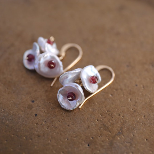 14KGF pearl garnet pierce[kgf3660] ピアス（フック・チェーン