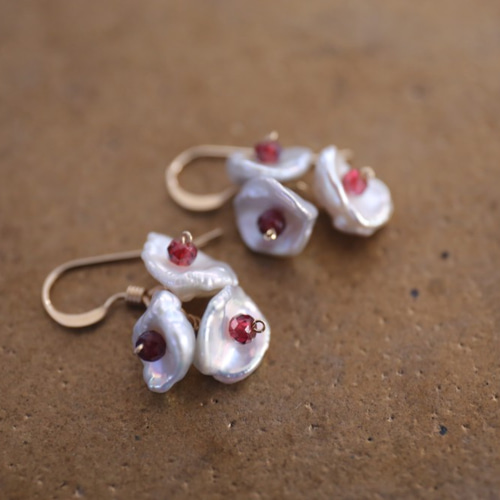 14KGF pearl garnet pierce[kgf3660] ピアス（フック・チェーン