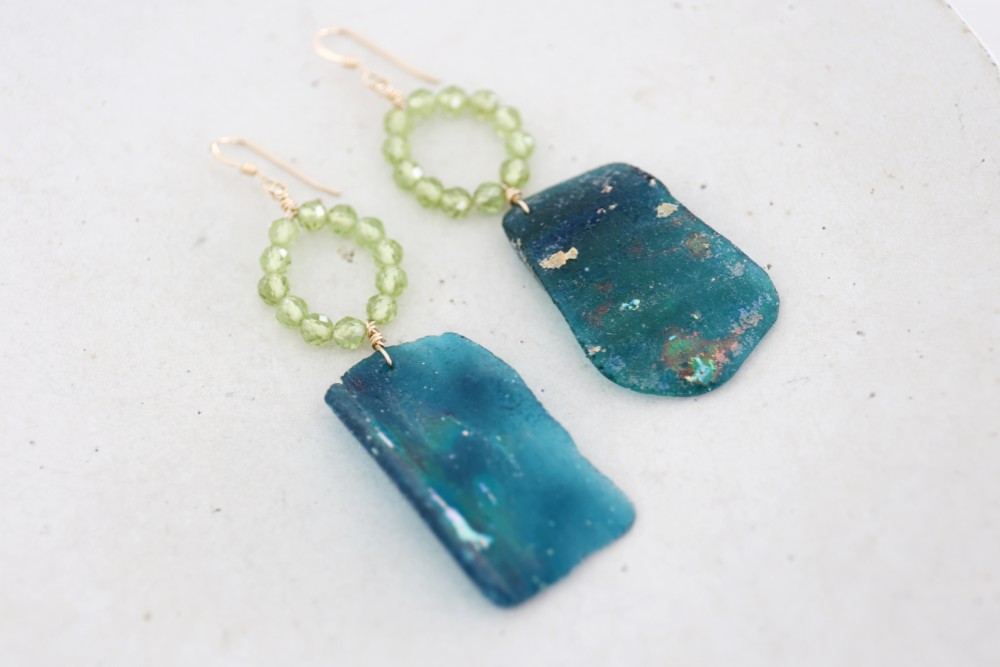14KGF roman glass peridot pierce [kgf3802]