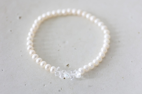 pearl herkimerdiamond bracelet [kgf3863] 2枚目の画像