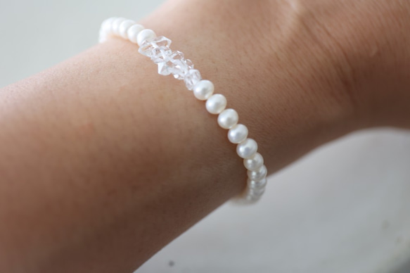 pearl herkimerdiamond bracelet [kgf3863] 6枚目の画像