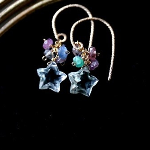 14kgf グリーンアメジストとサファイアのピアス 14kgf グリーンアメジストとサファイアのピアス