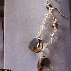 (14kgf) 　宝石質　スモーキークォーツのコンケーブカットピアス[kgf515] 2枚目の画像