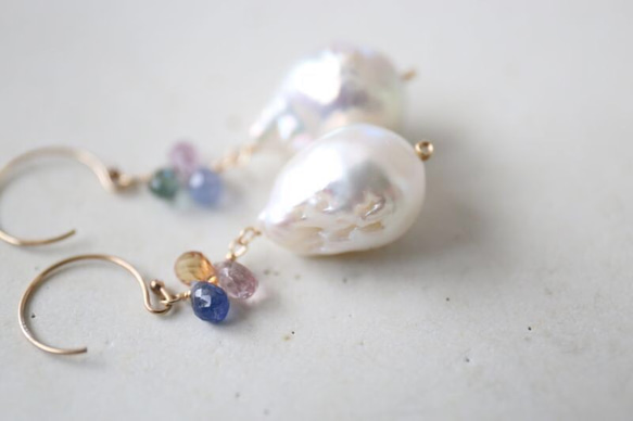 14KGF　sapphire baroque pearl pierce[kgf0212] 2枚目の画像