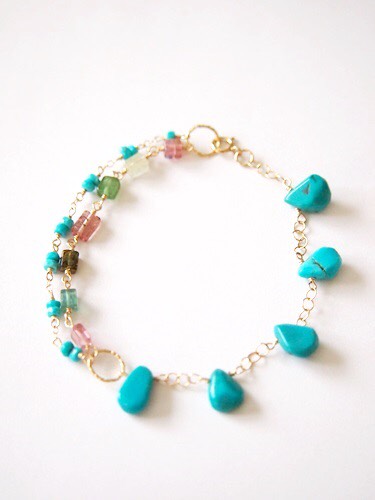 (14kgf)ターコイズと多彩色のトルマリンブレスレット[br2870]
