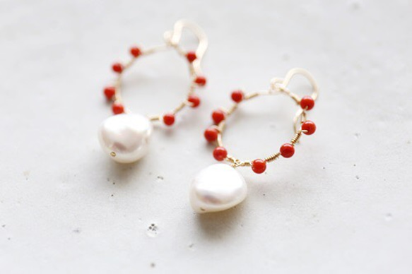 14KGF coral pearl　pierce[kgf0339] 1枚目の画像