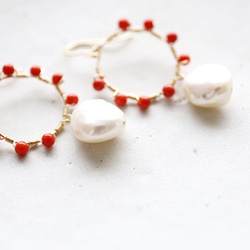 14KGF coral pearl　pierce[kgf0339] 4枚目の画像