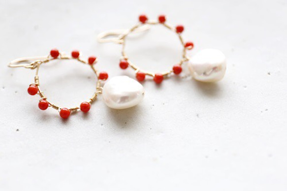 14KGF coral pearl　pierce[kgf0339] 4枚目の画像