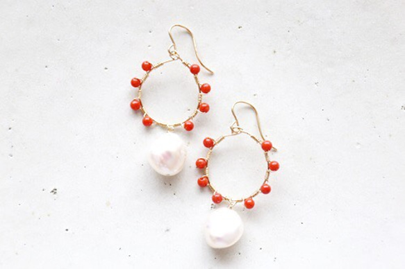 14KGF coral pearl　pierce[kgf0339] 5枚目の画像