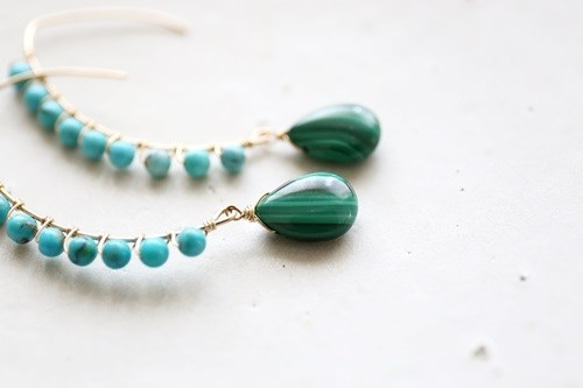 14KGF turquoise malachite pierce[kgf0363] 2枚目の画像