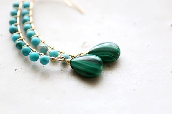 14KGF turquoise malachite pierce[kgf0363] 3枚目の画像