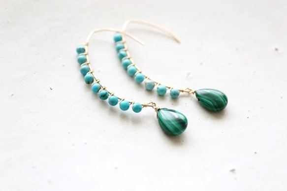 14KGF turquoise malachite pierce[kgf0363] 4枚目の画像