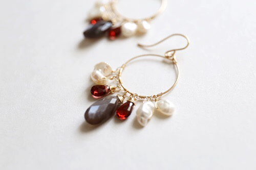 14KGF　garnet brownmoonstone pearl pierce [kgf0272]