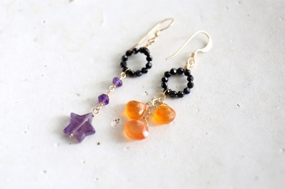 14KGF Halloween carnelian amethyst pierce [kgf0559] 2枚目の画像