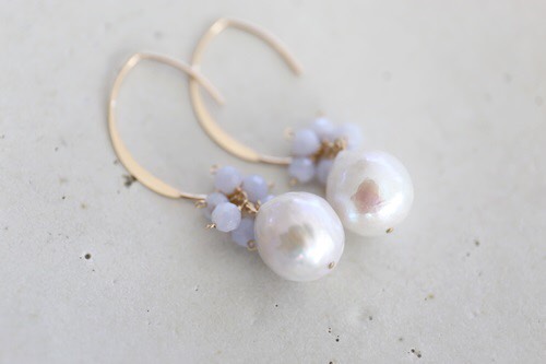 14KGF blue chalcedony pearl pierce [kgf0612]
