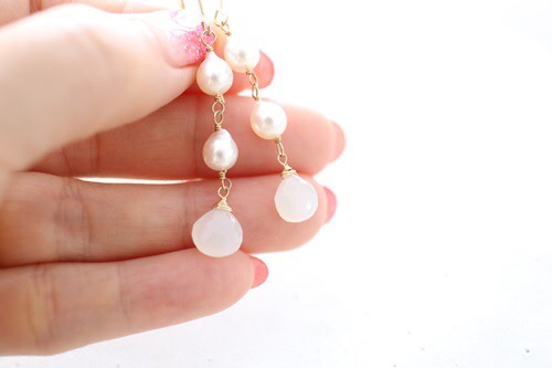 14KGF　akoya pearl whait moonstone pierce[kgf0659]