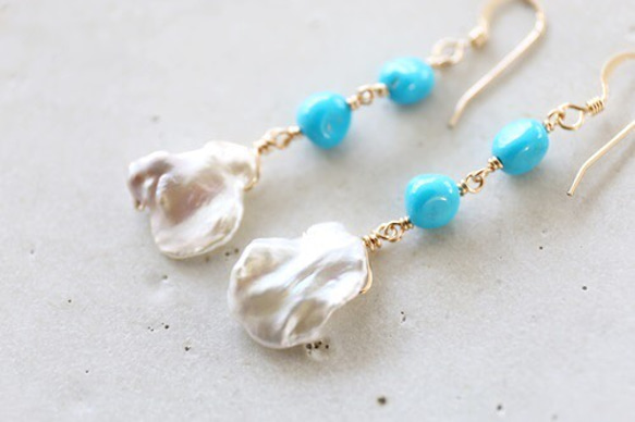 14KGF turquoise pearl pierce[kgf0675] 1枚目の画像