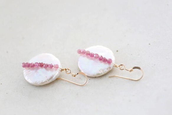 14KGF pinktourmaline pearl pierce[kgf0678] 1枚目の画像