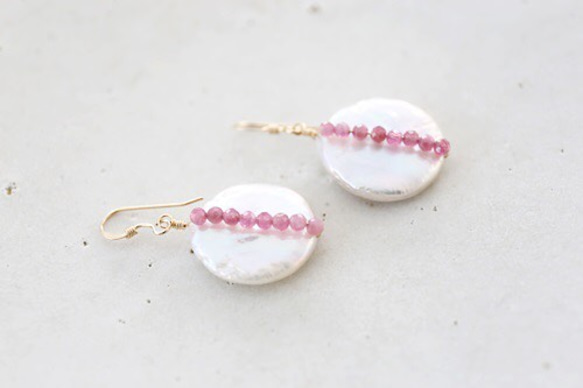 14KGF pinktourmaline pearl pierce[kgf0678] 3枚目の画像