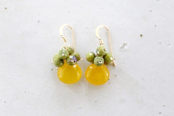 14KGF honey jade serpentine pierce[kgf0718] ピアス（フック