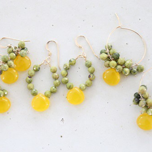 14KGF honey jade serpentine pierce[kgf0717] ピアス（フック