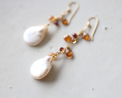 14KGF garnet pearl pierce[kgf3213] ピアス（フック・チェーン