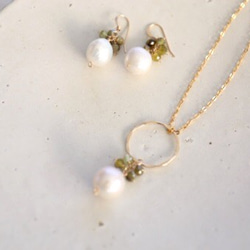 14KGF garnet pearl pierce necklace set[kgf0195] 1枚目の画像