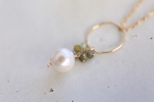 14KGF garnet pearl pierce necklace set[kgf0195] 3枚目の画像