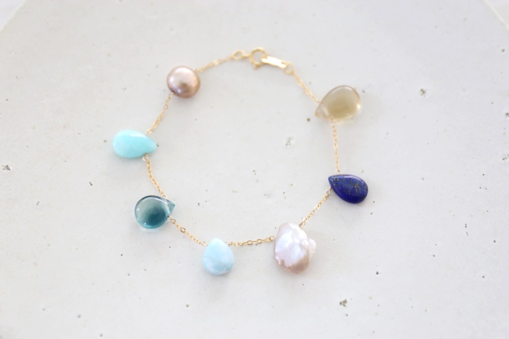 14KGF lapis lazuli larimar multi bracelet[kgf3307]