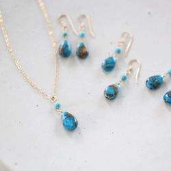 《creema限定》14KGF blue copperturquoise　pierce＆necklace 1枚目の画像