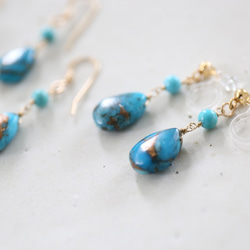 《creema限定》14KGF blue copperturquoise　pierce＆necklace 2枚目の画像