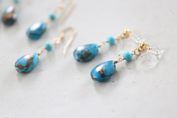 《creema限定》14KGF blue copperturquoise　pierce＆necklace 2枚目の画像
