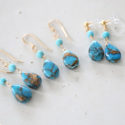 《creema限定》14KGF blue copperturquoise　pierce＆necklace 4枚目の画像